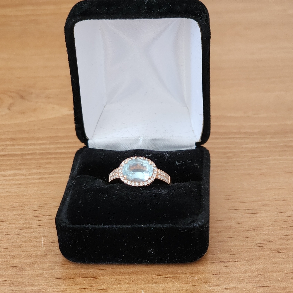 LEVIAN Aquamarine and Diamonds 14K Rose Gold Ring - Vintage Retro Size 8.25 - Picture 3 of 7